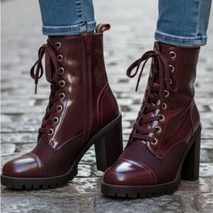 BCBGeneration | BCBG Paulina lace up Combat Boots Burgandy Women’s Boots NWOB 6